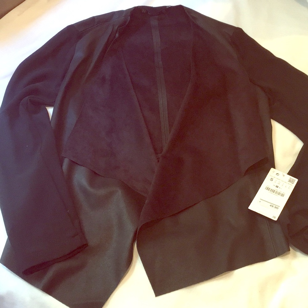 ZARA faux Leather jacket with chiffon sleeves